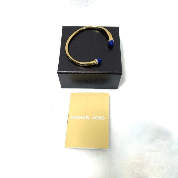 NIB Michael Kors Gold Tone/ Blue Arrow Open Cuff Lapis Stones Bracelet - Picture 3 of 13